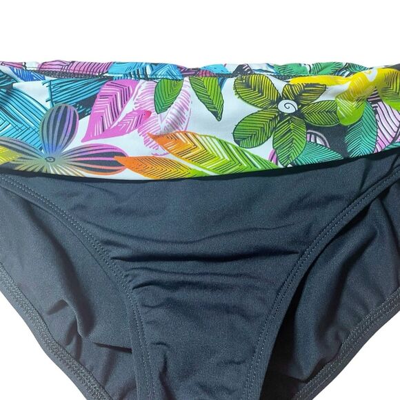 NWT La Blanca Vintage Y2K Ruched Tropical Waist Black Bikini Bottom Size 12 NEW - Picture 4 of 13